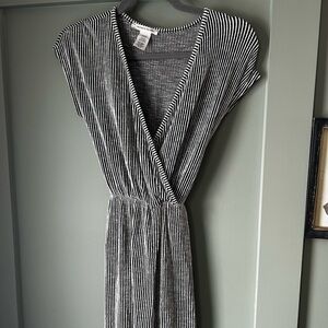 Caution To The Wind Black and White Striped Midi Dress